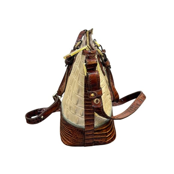 Brahmin Shoulder Purse In Bone & Brown Croc Embossed Leather - Picture 3 of 9